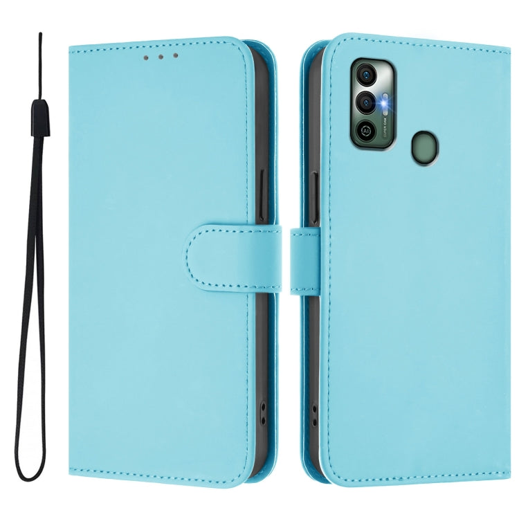For Tecno Spark 7 / 7T Skin Feel Solid Color Leather Phone Case with Lanyard
