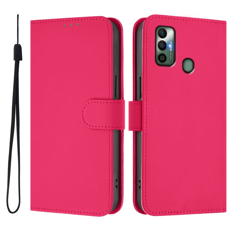 For Tecno Spark 7 / 7T Skin Feel Solid Color Leather Phone Case with Lanyard