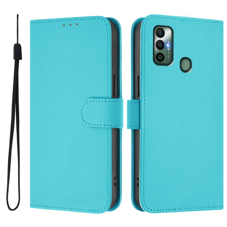 For Tecno Spark 7 / 7T Skin Feel Solid Color Leather Phone Case with Lanyard