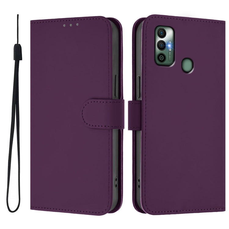 For Tecno Spark 7 / 7T Skin Feel Solid Color Leather Phone Case with Lanyard