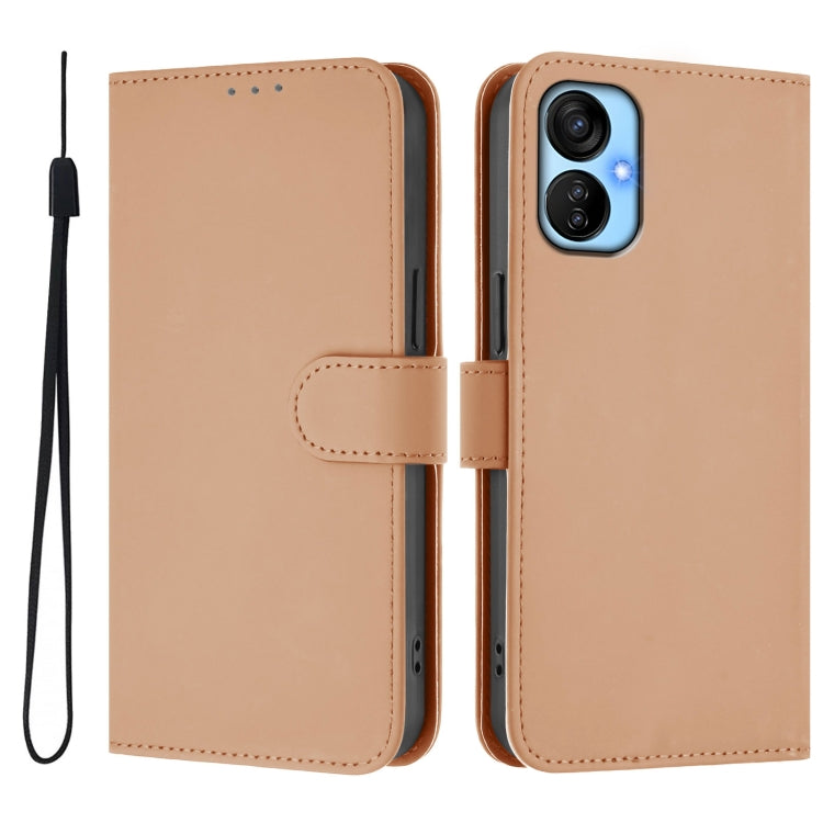 For Tecno Spark 9T / 9 Pro Skin Feel Solid Color Leather Phone Case with Lanyard