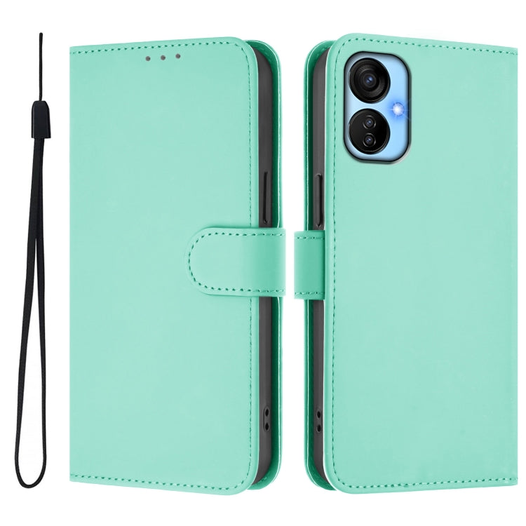 For Tecno Spark 9T / 9 Pro Skin Feel Solid Color Leather Phone Case with Lanyard