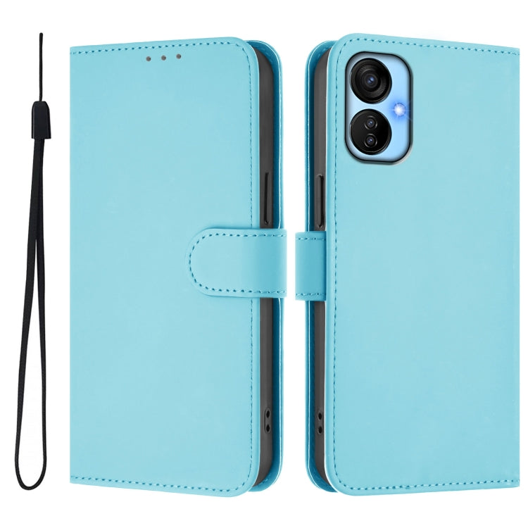 For Tecno Spark 9T / 9 Pro Skin Feel Solid Color Leather Phone Case with Lanyard