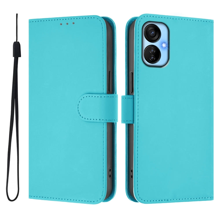 For Tecno Spark 9T / 9 Pro Skin Feel Solid Color Leather Phone Case with Lanyard