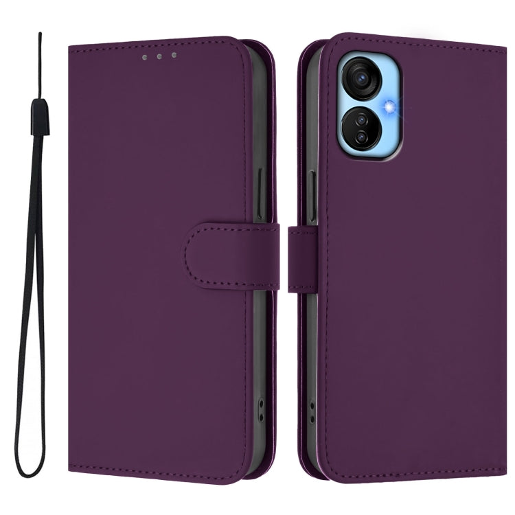 For Tecno Spark 9T / 9 Pro Skin Feel Solid Color Leather Phone Case with Lanyard