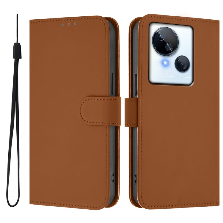 For Tecno Spark 10 5G Skin Feel Solid Color Leather Phone Case with Lanyard