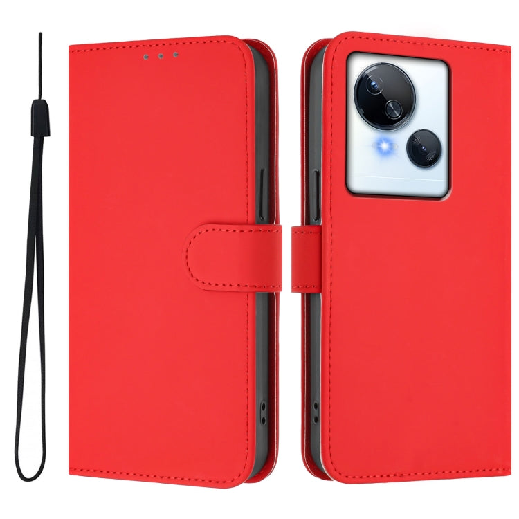 For Tecno Spark 10 5G Skin Feel Solid Color Leather Phone Case with Lanyard