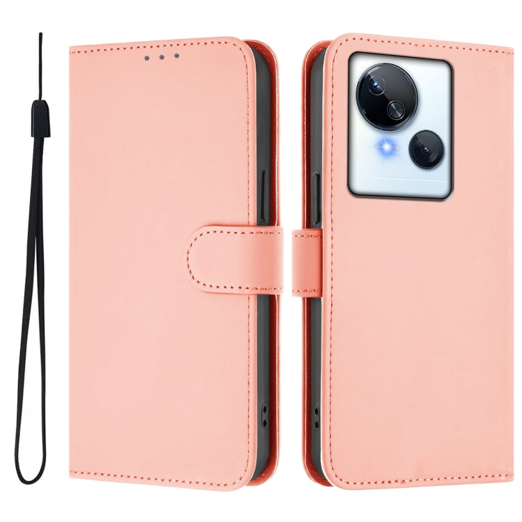 For Tecno Spark 10 5G Skin Feel Solid Color Leather Phone Case with Lanyard
