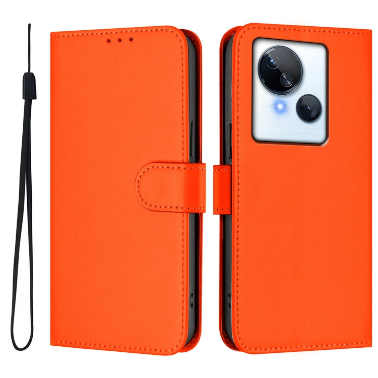 For Tecno Spark 10 5G Skin Feel Solid Color Leather Phone Case with Lanyard