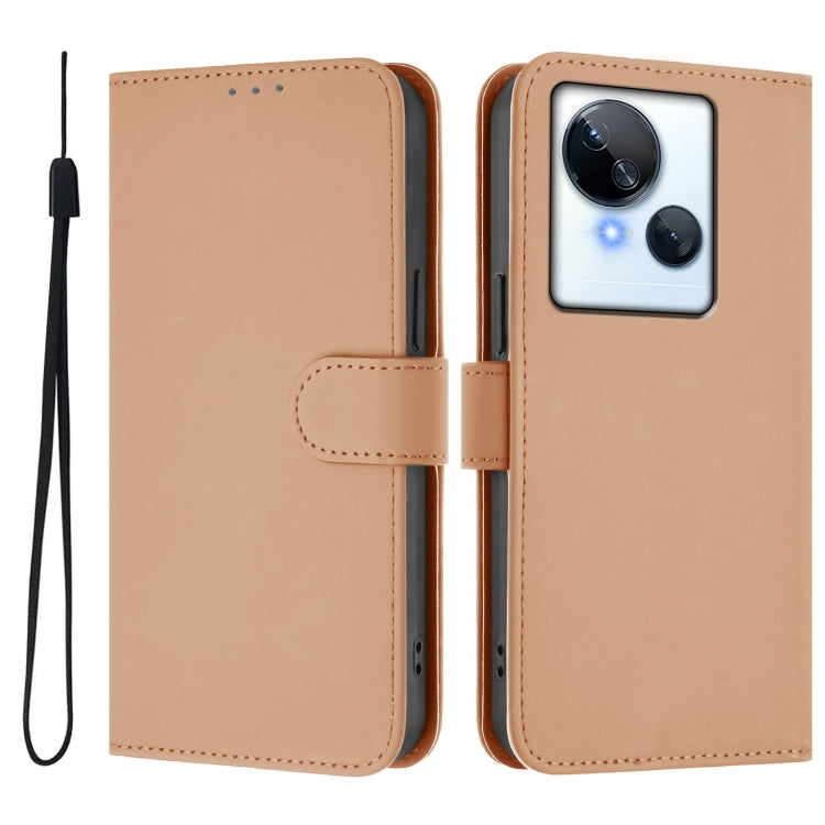 For Tecno Spark 10 5G Skin Feel Solid Color Leather Phone Case with Lanyard
