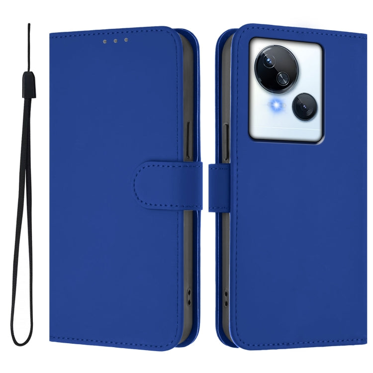 For Tecno Spark 10 5G Skin Feel Solid Color Leather Phone Case with Lanyard