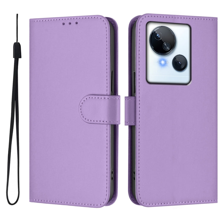 For Tecno Spark 10 5G Skin Feel Solid Color Leather Phone Case with Lanyard