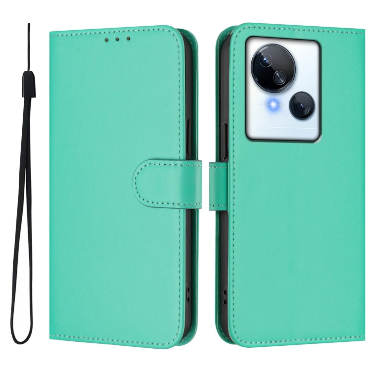 For Tecno Spark 10 5G Skin Feel Solid Color Leather Phone Case with Lanyard