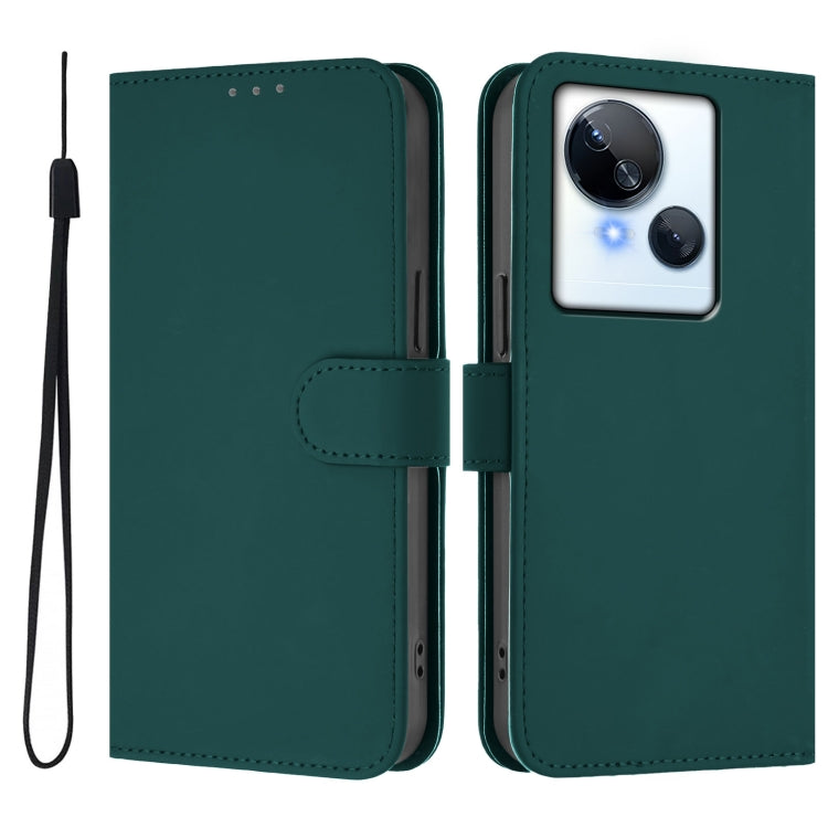 For Tecno Spark 10 5G Skin Feel Solid Color Leather Phone Case with Lanyard