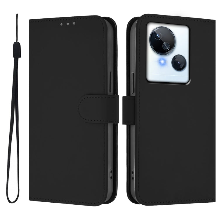 For Tecno Spark 10 5G Skin Feel Solid Color Leather Phone Case with Lanyard