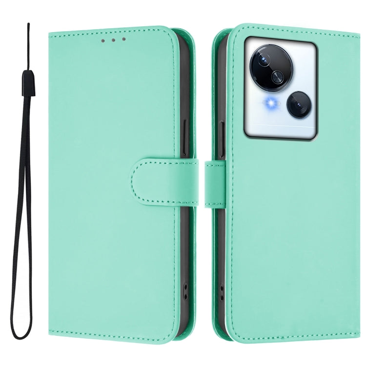 For Tecno Spark 10 5G Skin Feel Solid Color Leather Phone Case with Lanyard