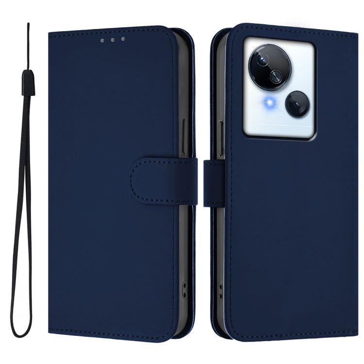 For Tecno Spark 10 5G Skin Feel Solid Color Leather Phone Case with Lanyard