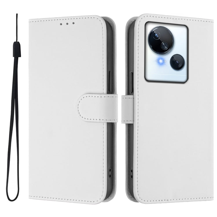For Tecno Spark 10 5G Skin Feel Solid Color Leather Phone Case with Lanyard