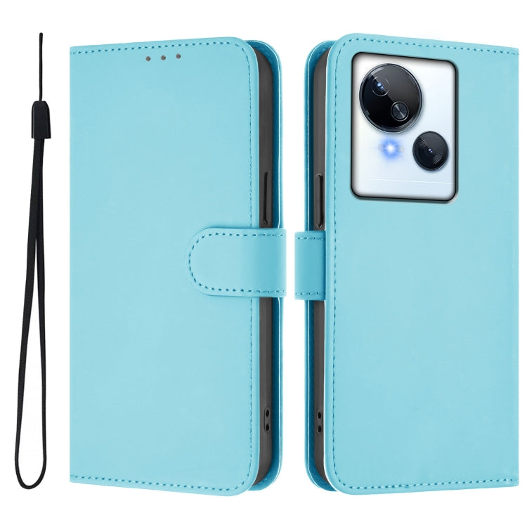 For Tecno Spark 10 5G Skin Feel Solid Color Leather Phone Case with Lanyard