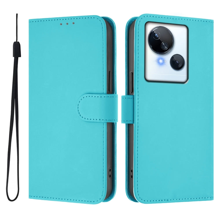 For Tecno Spark 10 5G Skin Feel Solid Color Leather Phone Case with Lanyard