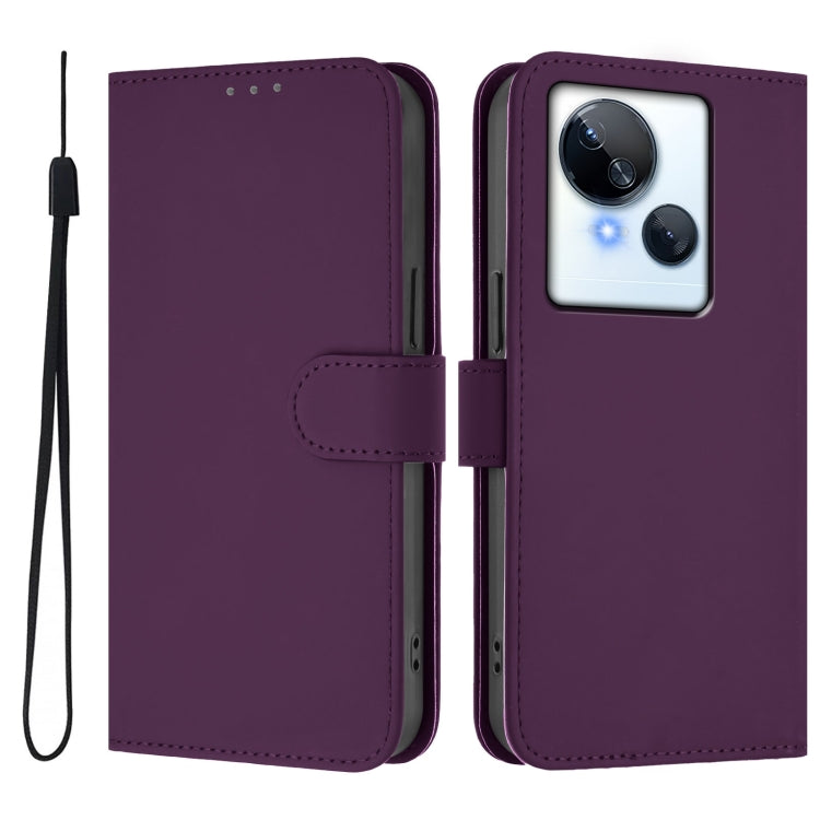 For Tecno Spark 10 5G Skin Feel Solid Color Leather Phone Case with Lanyard