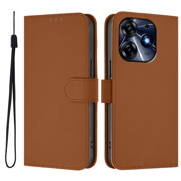 For Tecno Spark 10 Pro 4G Skin Feel Solid Color Leather Phone Case with Lanyard