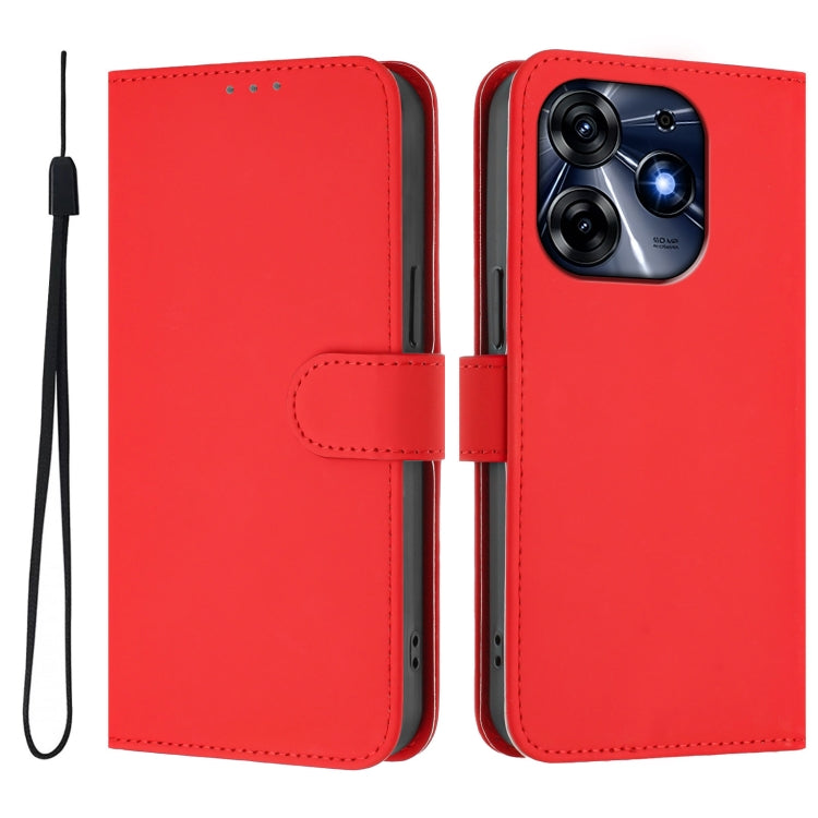 For Tecno Spark 10 Pro 4G Skin Feel Solid Color Leather Phone Case with Lanyard
