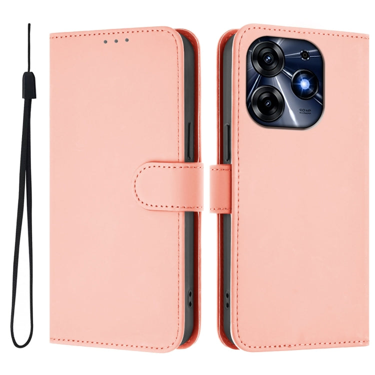 For Tecno Spark 10 Pro 4G Skin Feel Solid Color Leather Phone Case with Lanyard