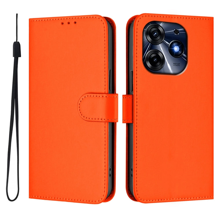 For Tecno Spark 10 Pro 4G Skin Feel Solid Color Leather Phone Case with Lanyard