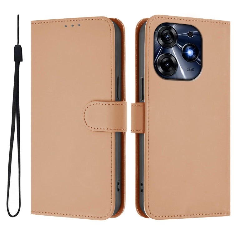For Tecno Spark 10 Pro 4G Skin Feel Solid Color Leather Phone Case with Lanyard