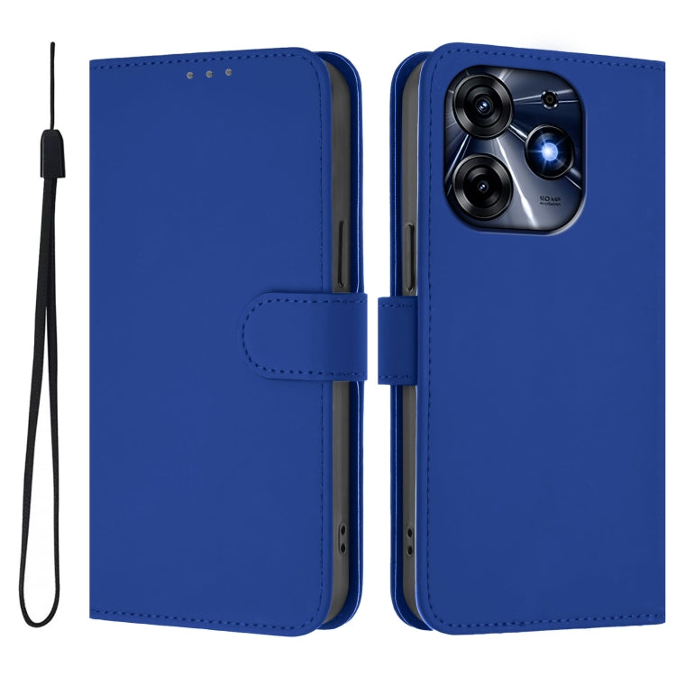 For Tecno Spark 10 Pro 4G Skin Feel Solid Color Leather Phone Case with Lanyard