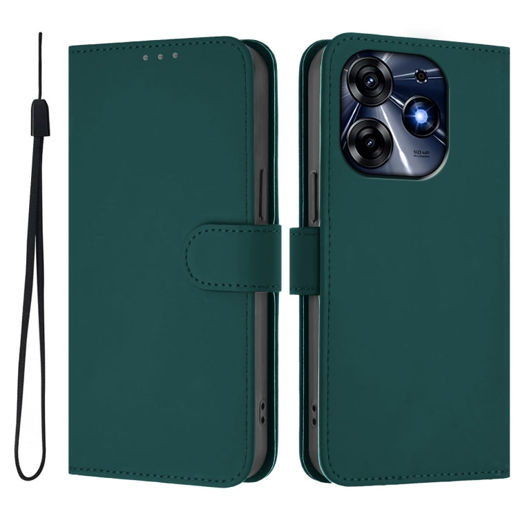 For Tecno Spark 10 Pro 4G Skin Feel Solid Color Leather Phone Case with Lanyard
