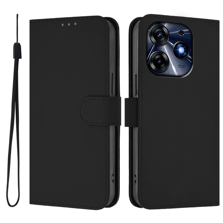 For Tecno Spark 10 Pro 4G Skin Feel Solid Color Leather Phone Case with Lanyard