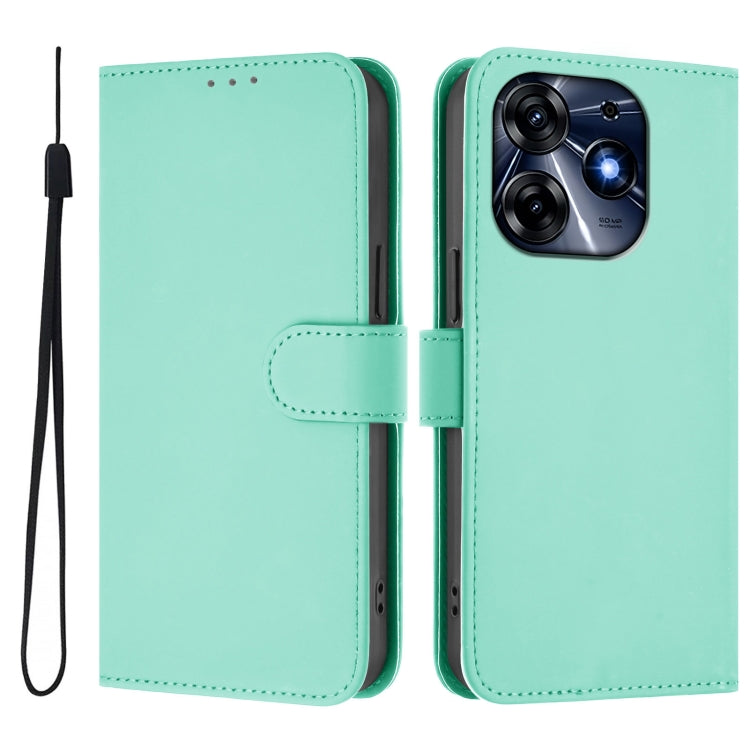 For Tecno Spark 10 Pro 4G Skin Feel Solid Color Leather Phone Case with Lanyard