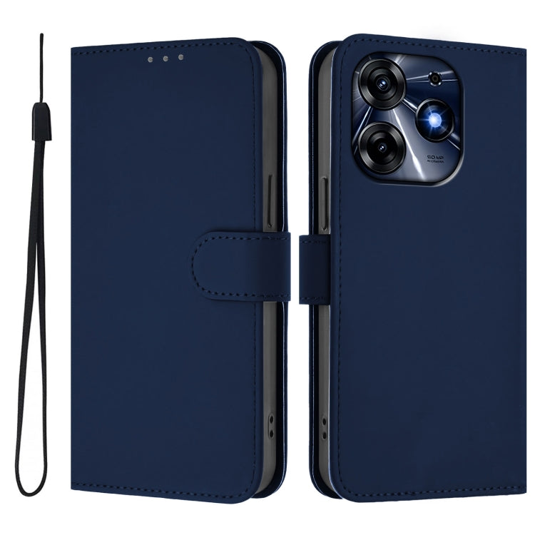 For Tecno Spark 10 Pro 4G Skin Feel Solid Color Leather Phone Case with Lanyard