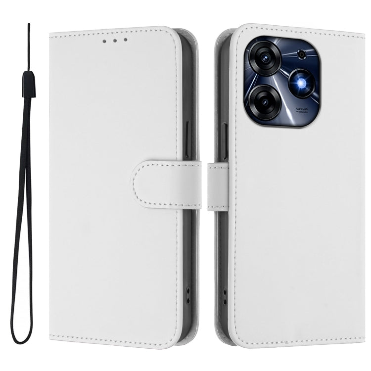 For Tecno Spark 10 Pro 4G Skin Feel Solid Color Leather Phone Case with Lanyard
