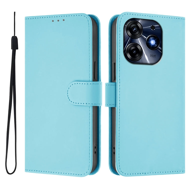 For Tecno Spark 10 Pro 4G Skin Feel Solid Color Leather Phone Case with Lanyard