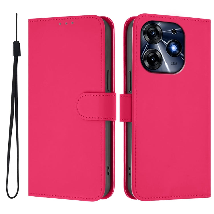For Tecno Spark 10 Pro 4G Skin Feel Solid Color Leather Phone Case with Lanyard