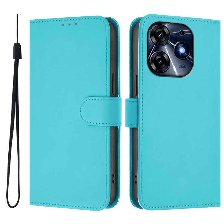For Tecno Spark 10 Pro 4G Skin Feel Solid Color Leather Phone Case with Lanyard