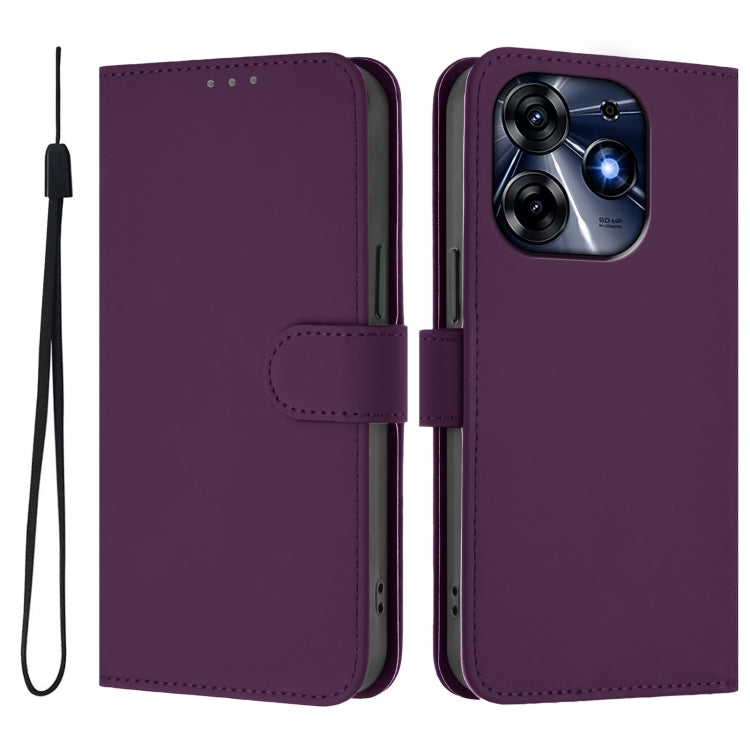For Tecno Spark 10 Pro 4G Skin Feel Solid Color Leather Phone Case with Lanyard