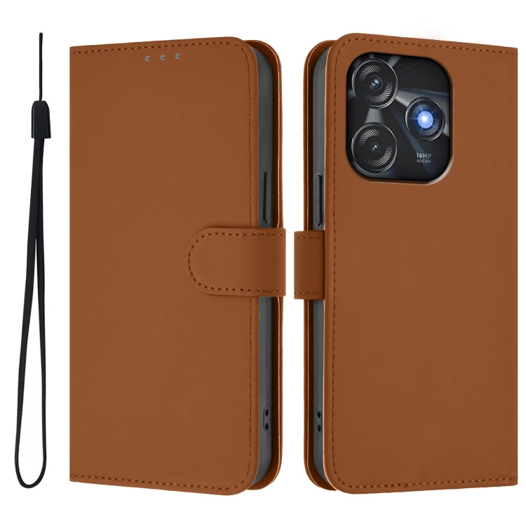 For Tecno Spark 10C / 10 4G Skin Feel Solid Color Leather Phone Case with Lanyard