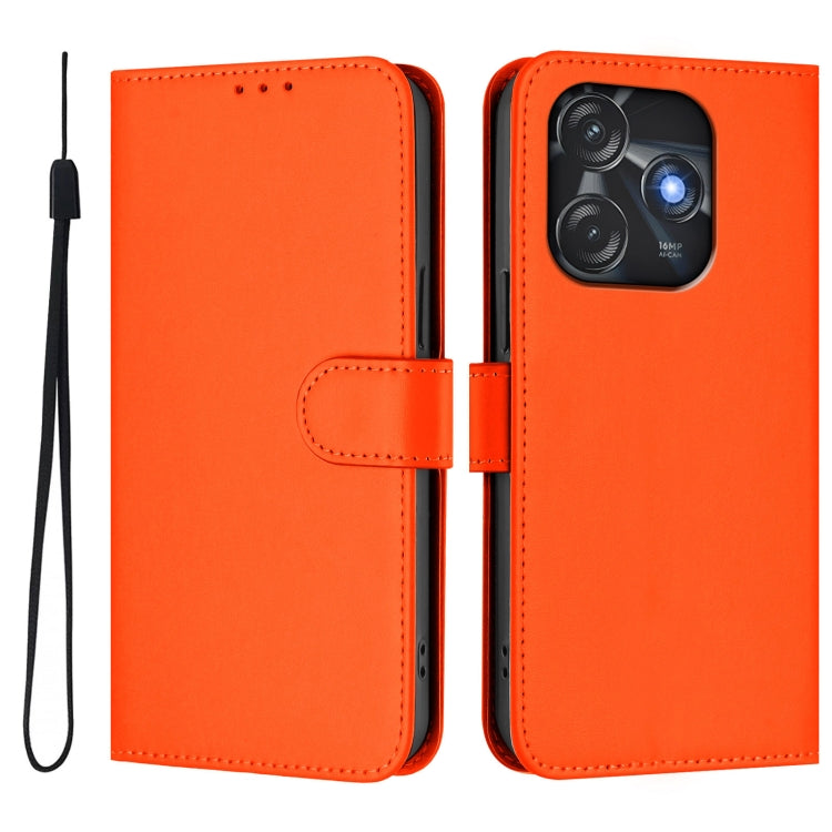 For Tecno Spark 10C / 10 4G Skin Feel Solid Color Leather Phone Case with Lanyard