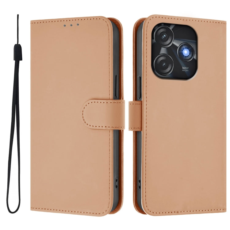 For Tecno Spark 10C / 10 4G Skin Feel Solid Color Leather Phone Case with Lanyard