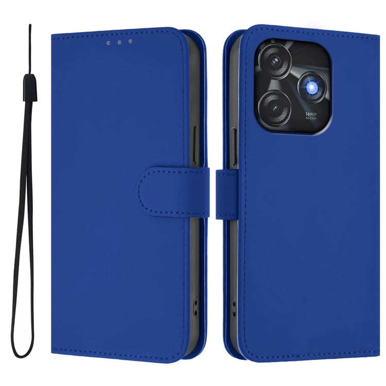 For Tecno Spark 10C / 10 4G Skin Feel Solid Color Leather Phone Case with Lanyard