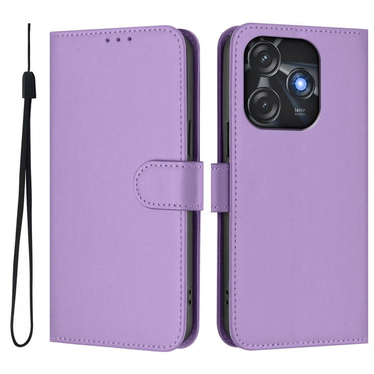 For Tecno Spark 10C / 10 4G Skin Feel Solid Color Leather Phone Case with Lanyard