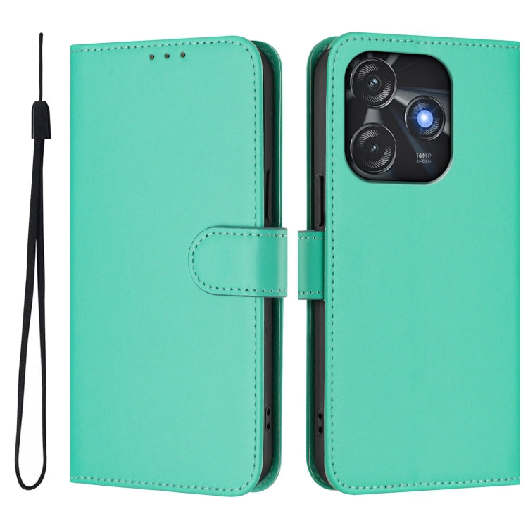 For Tecno Spark 10C / 10 4G Skin Feel Solid Color Leather Phone Case with Lanyard
