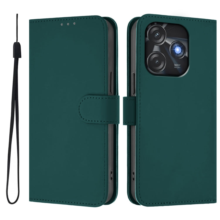 For Tecno Spark 10C / 10 4G Skin Feel Solid Color Leather Phone Case with Lanyard