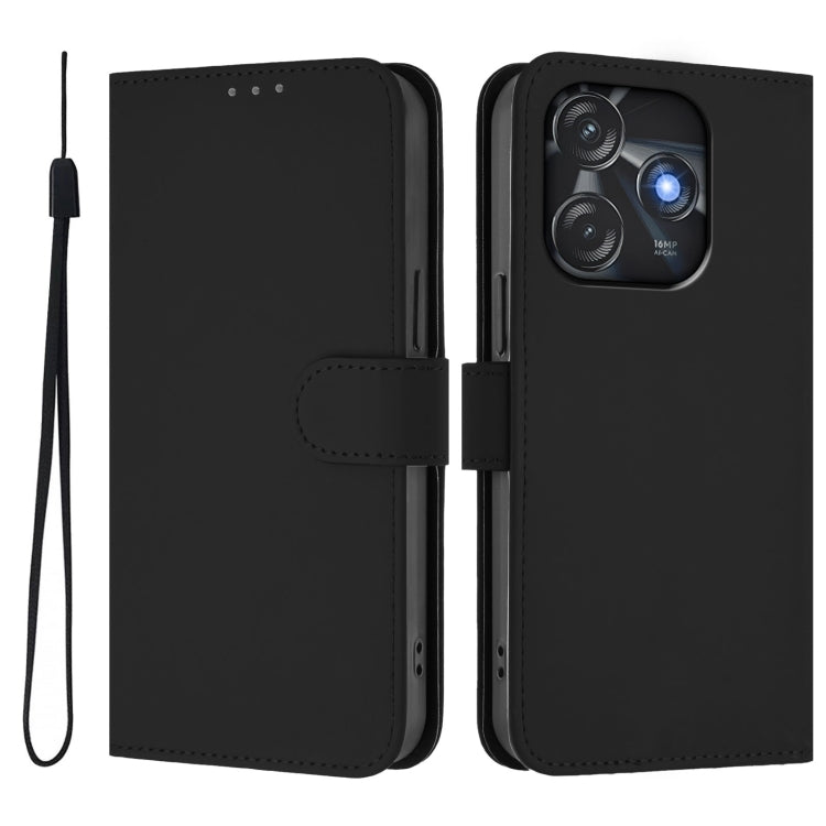 For Tecno Spark 10C / 10 4G Skin Feel Solid Color Leather Phone Case with Lanyard