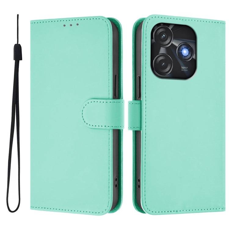 For Tecno Spark 10C / 10 4G Skin Feel Solid Color Leather Phone Case with Lanyard