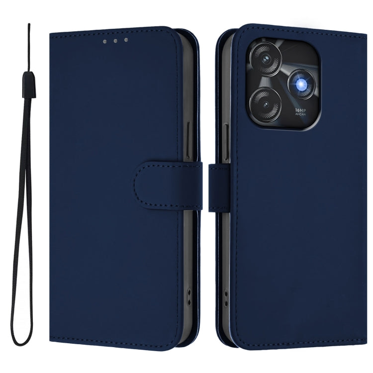 For Tecno Spark 10C / 10 4G Skin Feel Solid Color Leather Phone Case with Lanyard